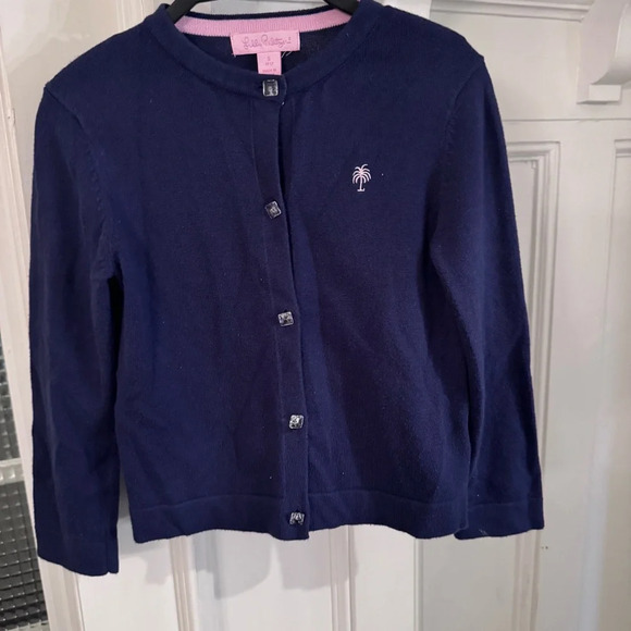 Lilly Pulitzer Girls Navy Blue Button Down Cardigan Size XL Cotton Sz S 4-5 Yrs - Picture 1 of 8